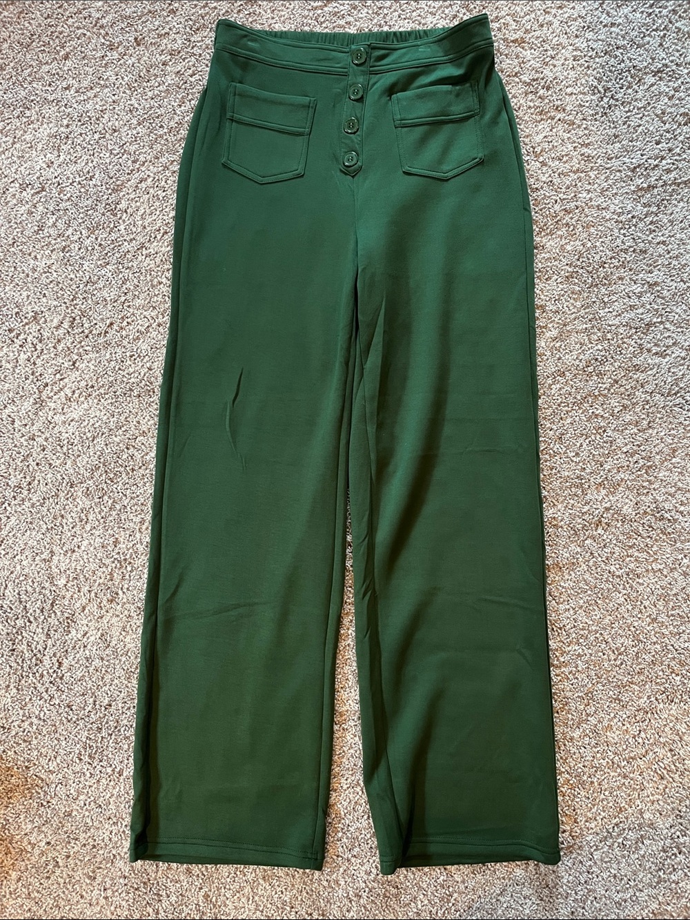 High-Rise Emerald Green Wide-Leg Pants with Front Button Detail